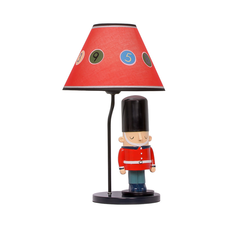 Fabric Tapered Shade Desk Light with Solider Deco 1 Bulb Cartoon Study Light in Red for Bedroom Clearhalo 'Lamps' 'Table Lamps' Lighting' 199235