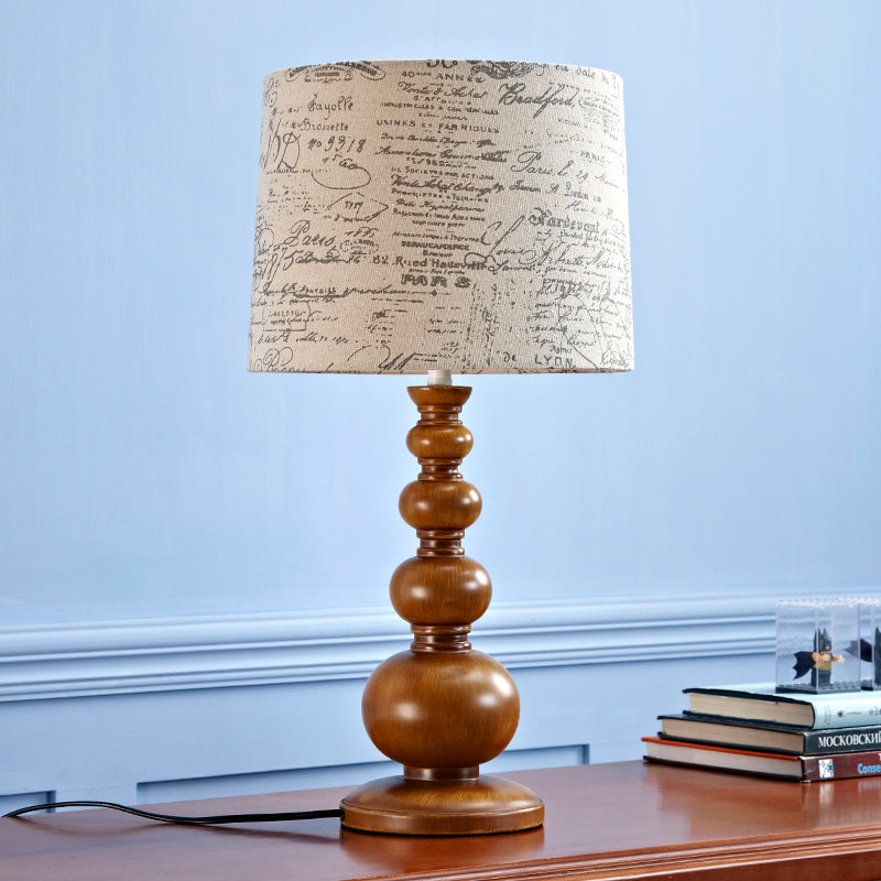 1 Light Cylinder Table Light with Gourd Base Modern Fabric Desk Lamp in Beige for Study Room Clearhalo 'Lamps' 'Table Lamps' Lighting' 199238