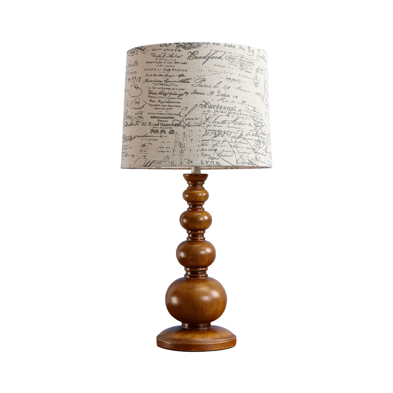 1 Light Cylinder Table Light with Gourd Base Modern Fabric Desk Lamp in Beige for Study Room Clearhalo 'Lamps' 'Table Lamps' Lighting' 199239