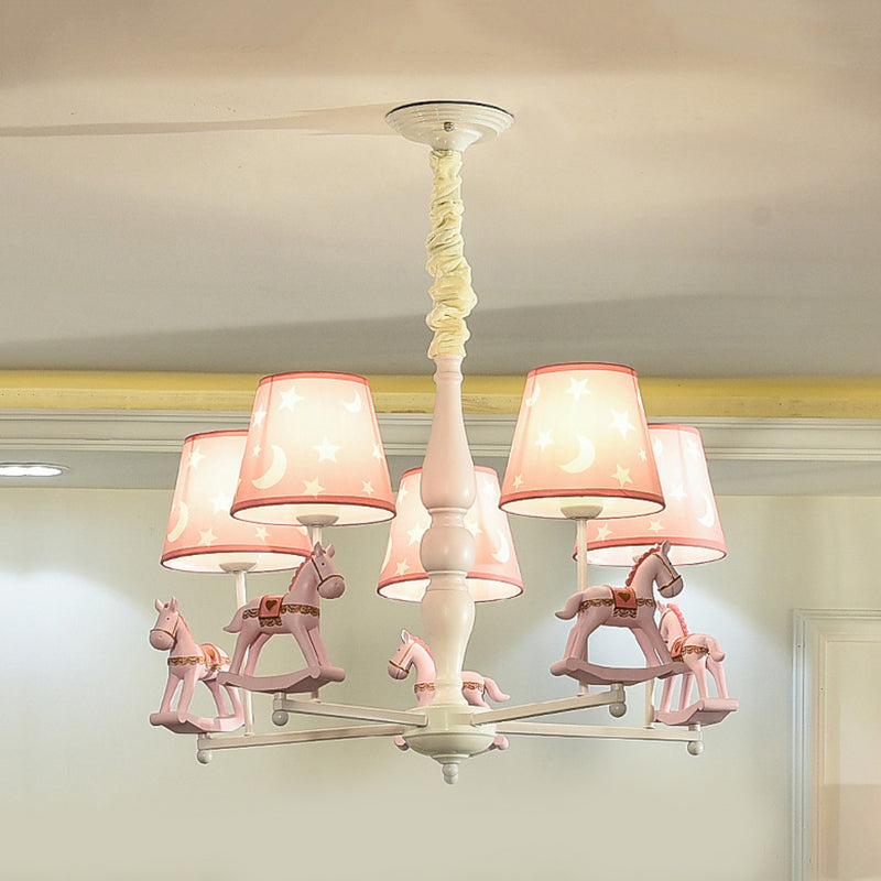 Modern Style Horse Hanging Lamp with Star Fabric Hanging Chandelier for Nursing Room 5 Pink Clearhalo 'Ceiling Lights' 'Chandeliers' Lighting' options 199258_e995a47c-d36d-482f-b438-bda5d2121835