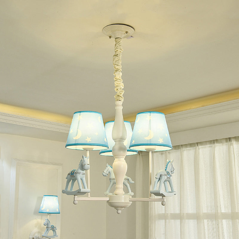 Modern Style Horse Hanging Lamp with Star Fabric Hanging Chandelier for Nursing Room 3 Blue Clearhalo 'Ceiling Lights' 'Chandeliers' Lighting' options 199262_456e73f2-35b1-4711-894b-7c8725e13473