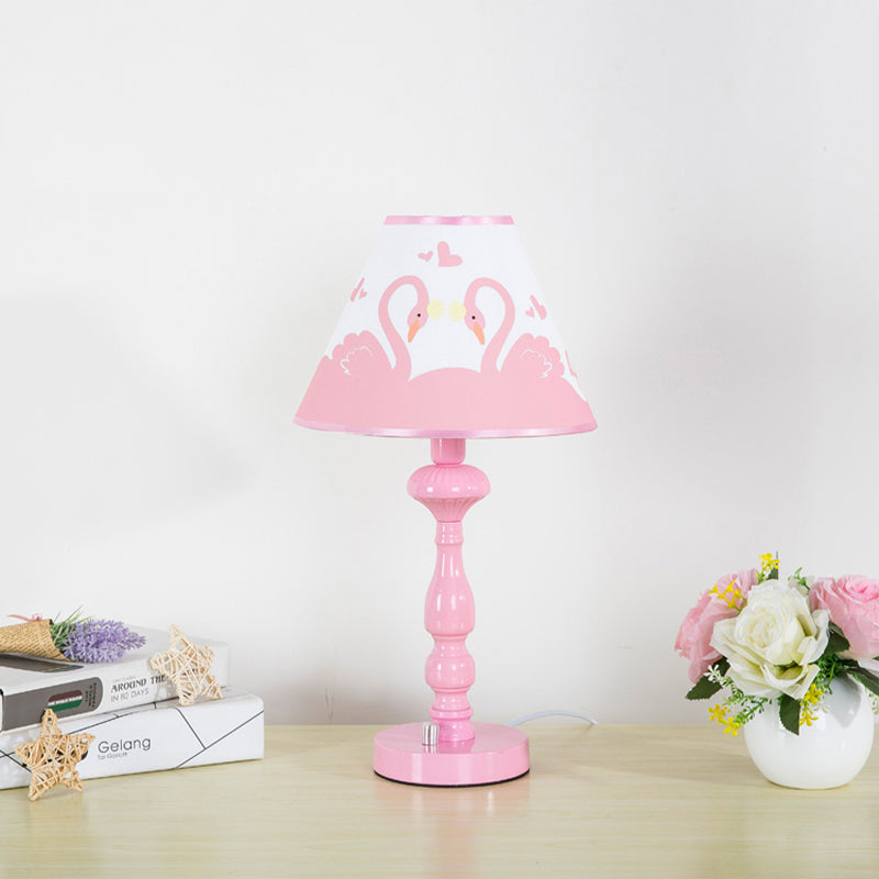 Pink Tapered Shade Desk Light One Head Modern Stylish Fabric Study Light for Girls Bedroom Pink Swan Clearhalo 'Lamps' 'Table Lamps' Lighting' 199283