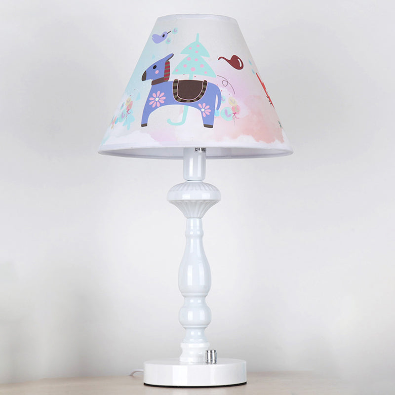 Tapered Shade Bedroom Desk Lamp with Animal Fabric One Light Kids Reading Light in White Clearhalo 'Lamps' 'Table Lamps' Lighting' 199291