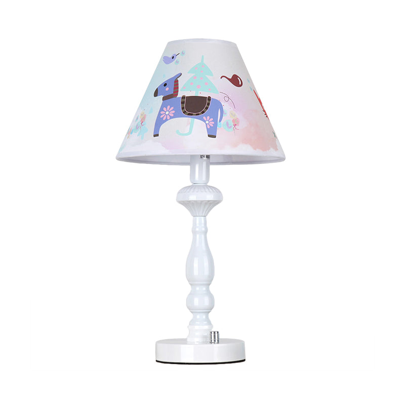 Tapered Shade Bedroom Desk Lamp with Animal Fabric One Light Kids Reading Light in White Clearhalo 'Lamps' 'Table Lamps' Lighting' 199292