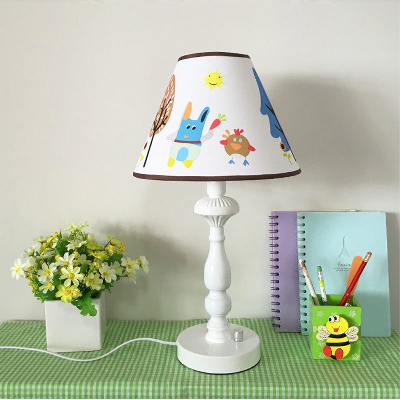 Tapered Shade Bedroom Desk Lamp with Animal Fabric One Light Kids Reading Light in White White Rabbit Clearhalo 'Lamps' 'Table Lamps' Lighting' 199294