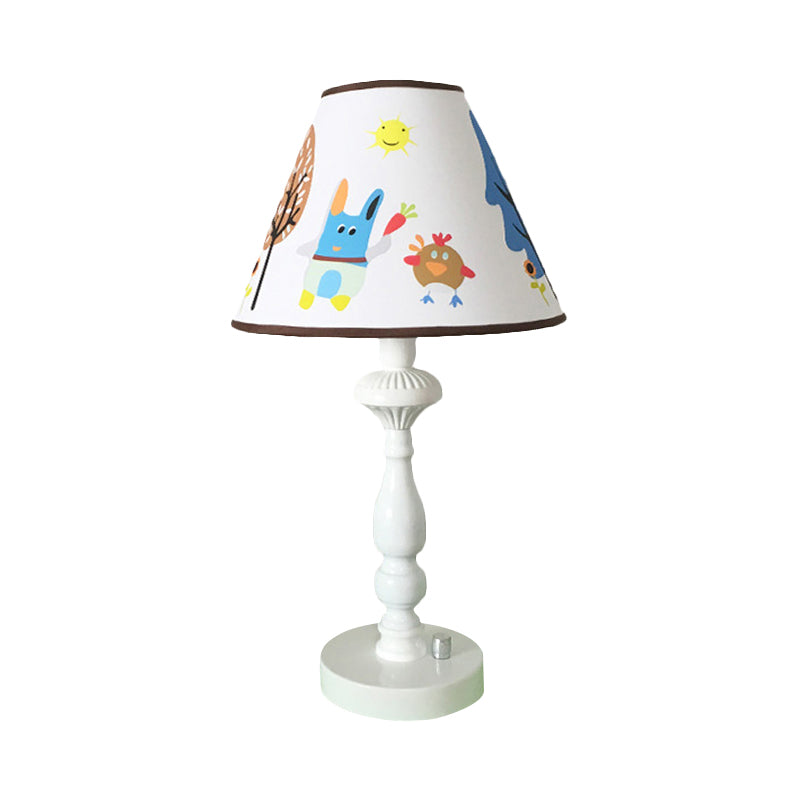 Tapered Shade Bedroom Desk Lamp with Animal Fabric One Light Kids Reading Light in White Clearhalo 'Lamps' 'Table Lamps' Lighting' 199295