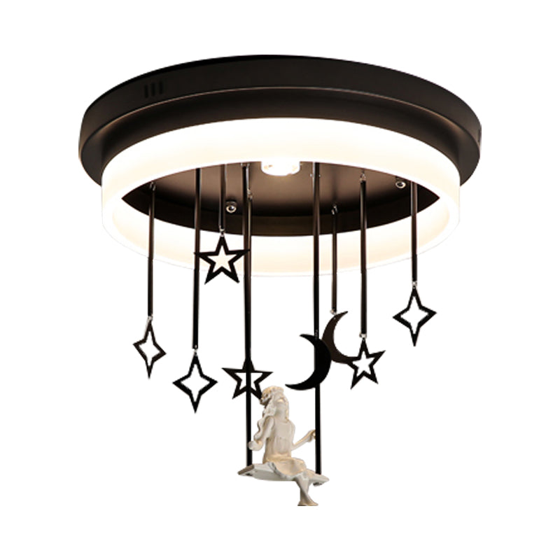 Black Circle Flush Ceiling Light with Star and Fairy Romantic Acrylic LED Ceiling Lamp for Boutique Clearhalo 'Ceiling Lights' 'Close To Ceiling Lights' 'Close to ceiling' 'Flush mount' Lighting' 199307