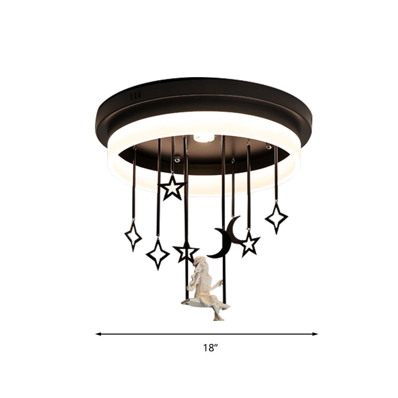 Black Circle Flush Ceiling Light with Star and Fairy Romantic Acrylic LED Ceiling Lamp for Boutique Clearhalo 'Ceiling Lights' 'Close To Ceiling Lights' 'Close to ceiling' 'Flush mount' Lighting' 199308