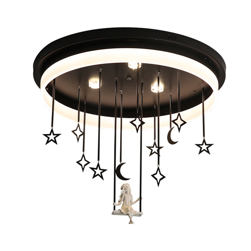 Black Circle Flush Ceiling Light with Star and Fairy Romantic Acrylic LED Ceiling Lamp for Boutique Clearhalo 'Ceiling Lights' 'Close To Ceiling Lights' 'Close to ceiling' 'Flush mount' Lighting' 199311