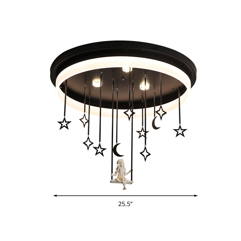 Black Circle Flush Ceiling Light with Star and Fairy Romantic Acrylic LED Ceiling Lamp for Boutique Clearhalo 'Ceiling Lights' 'Close To Ceiling Lights' 'Close to ceiling' 'Flush mount' Lighting' 199312