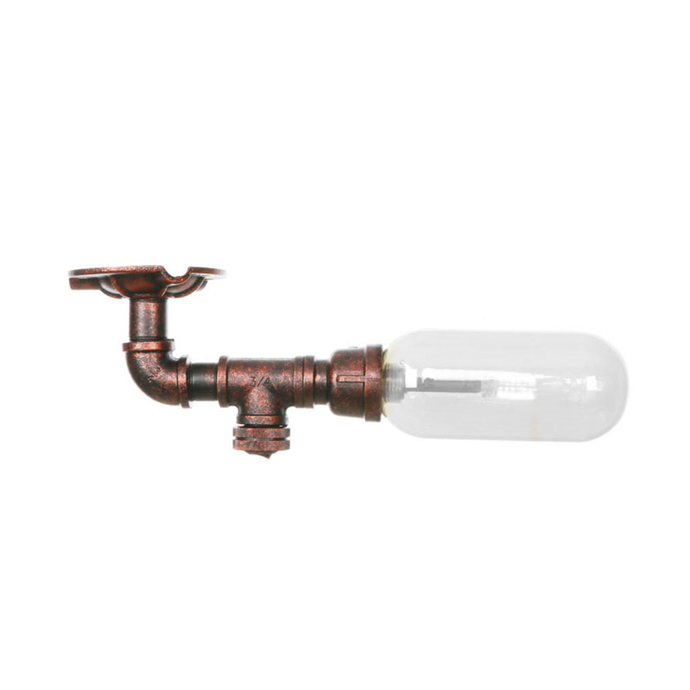 Weathered Copper Single Light Ceiling Lighting Industrial Clear Glass Capsule Shade Semi Flush Light with Pipe Design Clearhalo 'Ceiling Lights' 'Close To Ceiling Lights' 'Close to ceiling' 'Semi-flushmount' Lighting' 199338