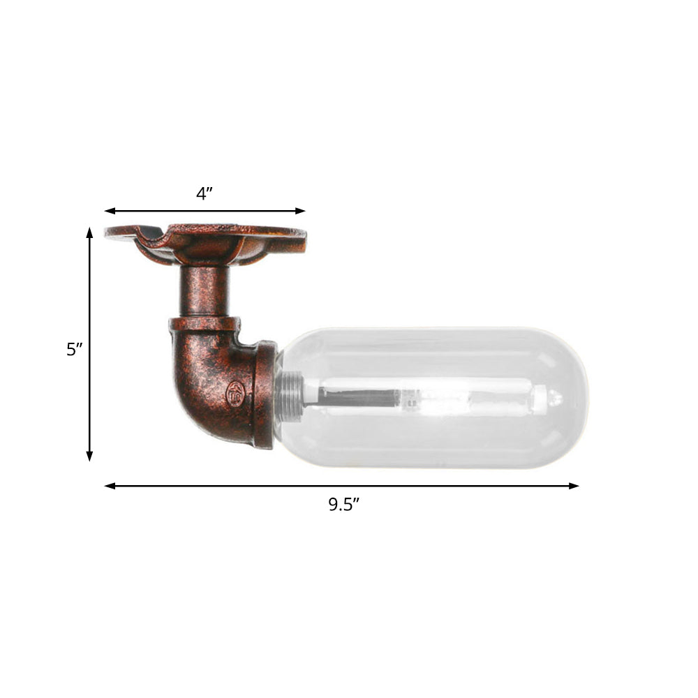 Weathered Copper Single Light Ceiling Lighting Industrial Clear Glass Capsule Shade Semi Flush Light with Pipe Design Clearhalo 'Ceiling Lights' 'Close To Ceiling Lights' 'Close to ceiling' 'Semi-flushmount' Lighting' 199343