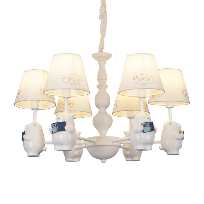 Cartoon Tapered Shade Hanging Lights 6 Lights Fabric Hanging Chandelier in White for Living Room Clearhalo 'Ceiling Lights' 'Chandeliers' Lighting' options 199370