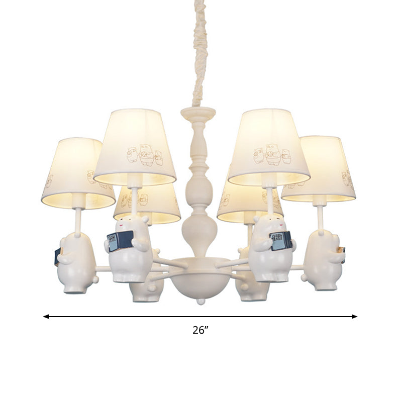 Cartoon Tapered Shade Hanging Lights 6 Lights Fabric Hanging Chandelier in White for Living Room Clearhalo 'Ceiling Lights' 'Chandeliers' Lighting' options 199371