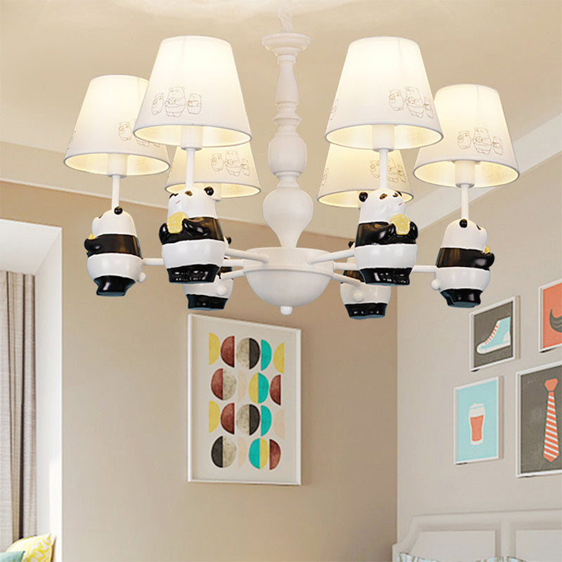 Cartoon Tapered Shade Hanging Lights 6 Lights Fabric Hanging Chandelier in White for Living Room Clearhalo 'Ceiling Lights' 'Chandeliers' Lighting' options 199372