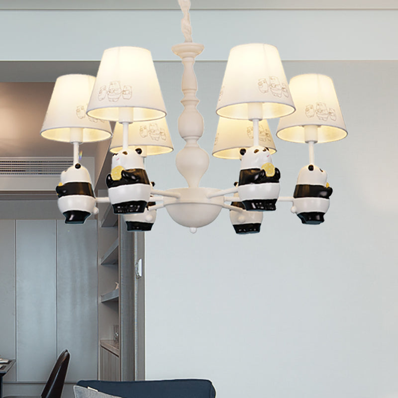 Cartoon Tapered Shade Hanging Lights 6 Lights Fabric Hanging Chandelier in White for Living Room Clearhalo 'Ceiling Lights' 'Chandeliers' Lighting' options 199373