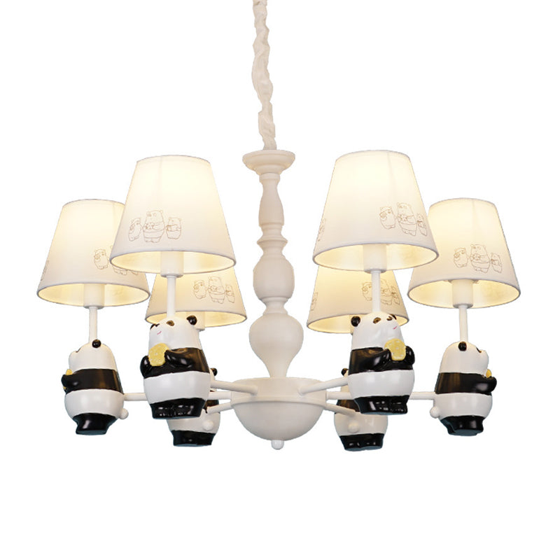 Cartoon Tapered Shade Hanging Lights 6 Lights Fabric Hanging Chandelier in White for Living Room Clearhalo 'Ceiling Lights' 'Chandeliers' Lighting' options 199374