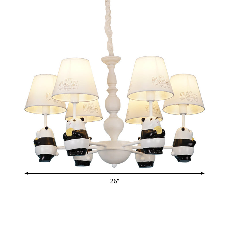 Cartoon Tapered Shade Hanging Lights 6 Lights Fabric Hanging Chandelier in White for Living Room Clearhalo 'Ceiling Lights' 'Chandeliers' Lighting' options 199375