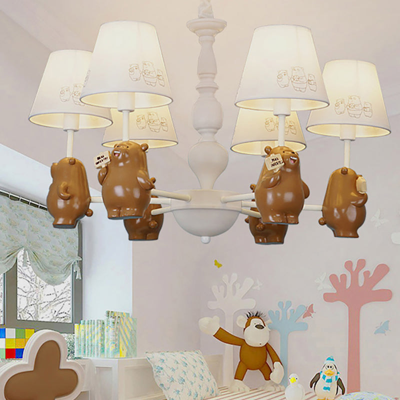 Cartoon Tapered Shade Hanging Lights 6 Lights Fabric Hanging Chandelier in White for Living Room Clearhalo 'Ceiling Lights' 'Chandeliers' Lighting' options 199376
