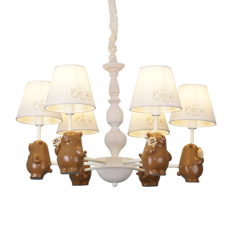 Cartoon Tapered Shade Hanging Lights 6 Lights Fabric Hanging Chandelier in White for Living Room Clearhalo 'Ceiling Lights' 'Chandeliers' Lighting' options 199378