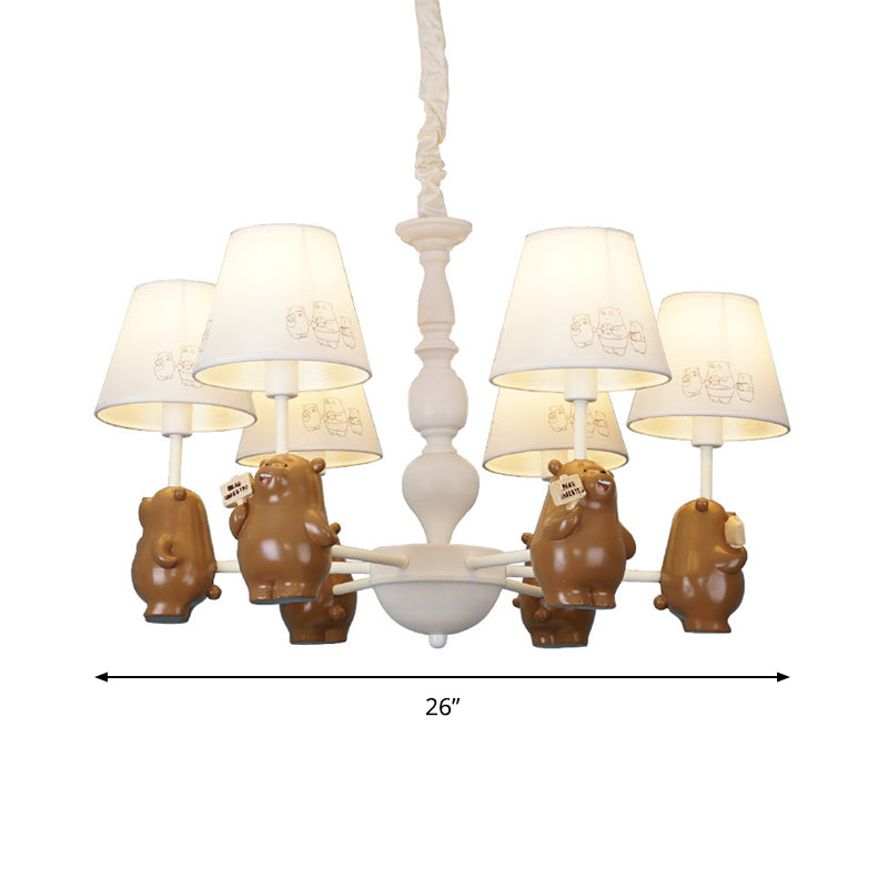 Cartoon Tapered Shade Hanging Lights 6 Lights Fabric Hanging Chandelier in White for Living Room Clearhalo 'Ceiling Lights' 'Chandeliers' Lighting' options 199379