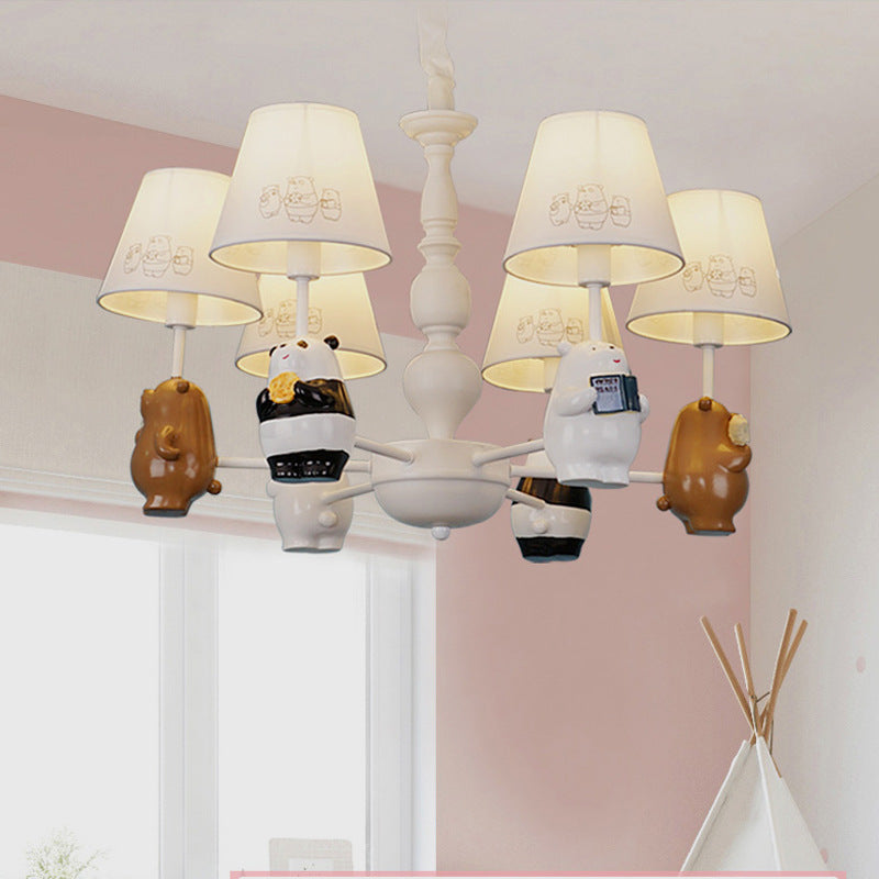 Cartoon Tapered Shade Hanging Lights 6 Lights Fabric Hanging Chandelier in White for Living Room Clearhalo 'Ceiling Lights' 'Chandeliers' Lighting' options 199380