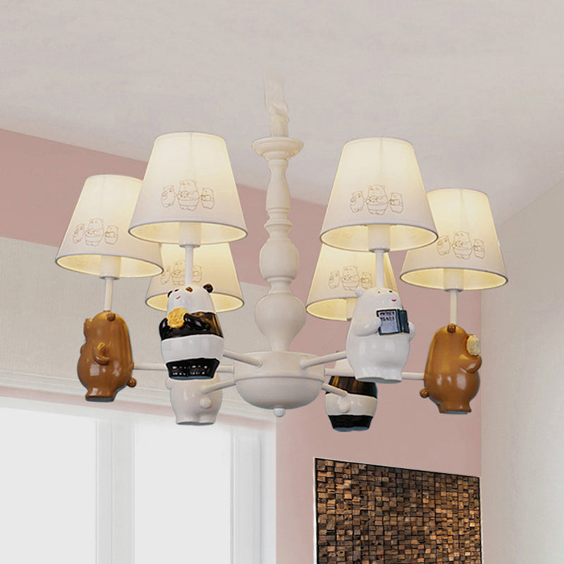 Cartoon Tapered Shade Hanging Lights 6 Lights Fabric Hanging Chandelier in White for Living Room Clearhalo 'Ceiling Lights' 'Chandeliers' Lighting' options 199381