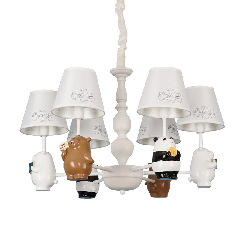 Cartoon Tapered Shade Hanging Lights 6 Lights Fabric Hanging Chandelier in White for Living Room Clearhalo 'Ceiling Lights' 'Chandeliers' Lighting' options 199382