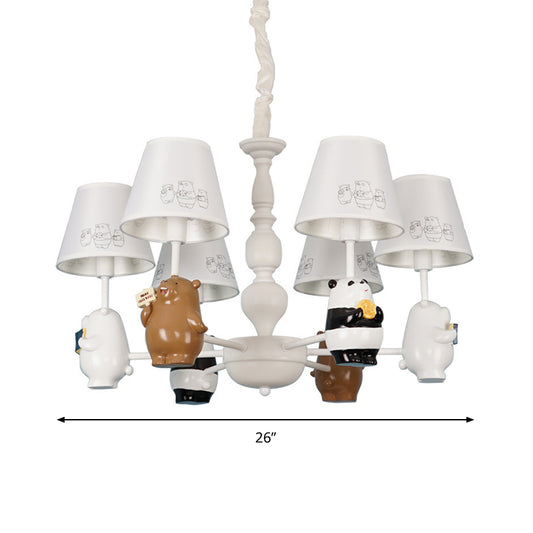 Cartoon Tapered Shade Hanging Lights 6 Lights Fabric Hanging Chandelier in White for Living Room Clearhalo 'Ceiling Lights' 'Chandeliers' Lighting' options 199383