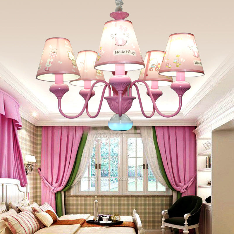 Pink 5 Lights Hanging Chandelier Contemporary Fabric Hanging Pendant Lights for Bedroom Pink A Clearhalo 'Ceiling Lights' 'Chandeliers' Lighting' options 199420_46284b70-7cb3-4369-a8a0-4533312898b0