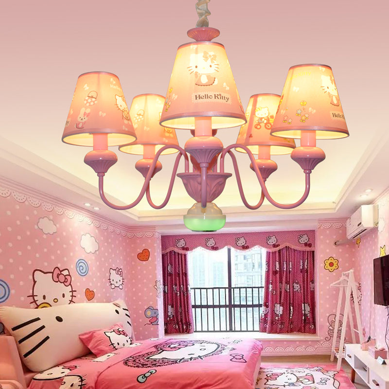 Pink 5 Lights Hanging Chandelier Contemporary Fabric Hanging Pendant Lights for Bedroom Clearhalo 'Ceiling Lights' 'Chandeliers' Lighting' options 199421