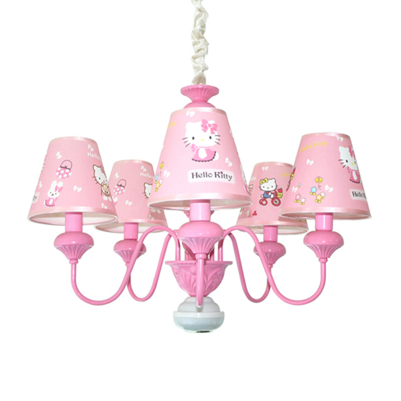 Pink 5 Lights Hanging Chandelier Contemporary Fabric Hanging Pendant Lights for Bedroom Clearhalo 'Ceiling Lights' 'Chandeliers' Lighting' options 199422