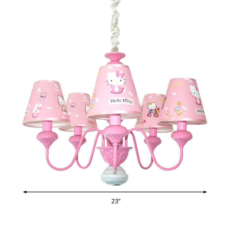 Pink 5 Lights Hanging Chandelier Contemporary Fabric Hanging Pendant Lights for Bedroom Clearhalo 'Ceiling Lights' 'Chandeliers' Lighting' options 199423