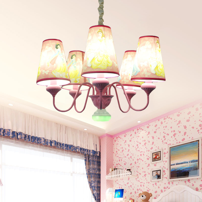 Pink 5 Lights Hanging Chandelier Contemporary Fabric Hanging Pendant Lights for Bedroom Clearhalo 'Ceiling Lights' 'Chandeliers' Lighting' options 199424