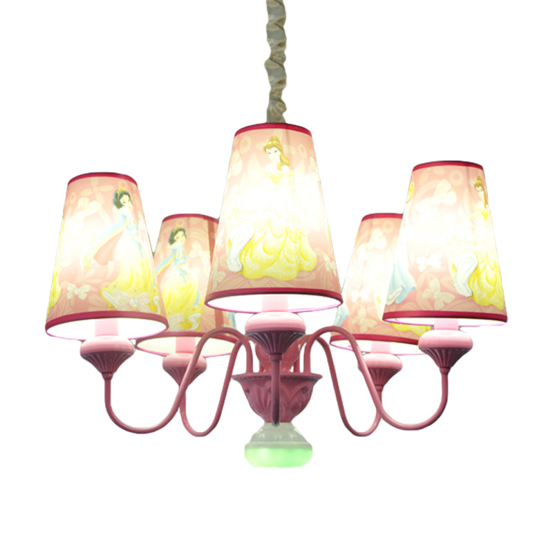 Pink 5 Lights Hanging Chandelier Contemporary Fabric Hanging Pendant Lights for Bedroom Clearhalo 'Ceiling Lights' 'Chandeliers' Lighting' options 199426