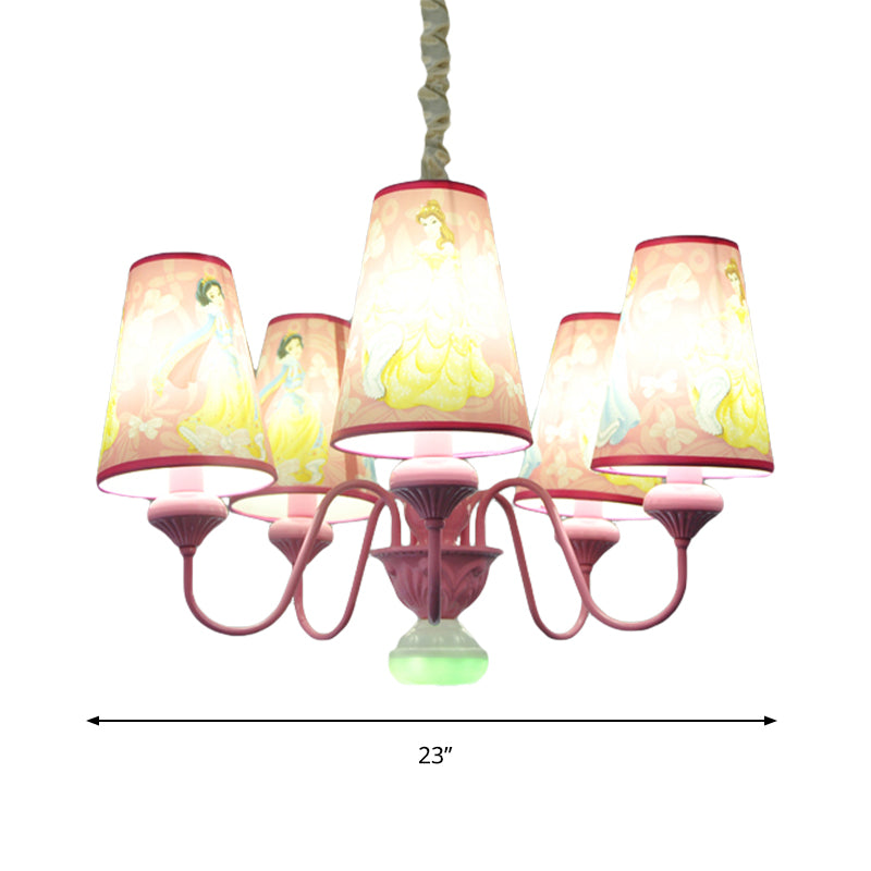 Pink 5 Lights Hanging Chandelier Contemporary Fabric Hanging Pendant Lights for Bedroom Clearhalo 'Ceiling Lights' 'Chandeliers' Lighting' options 199427