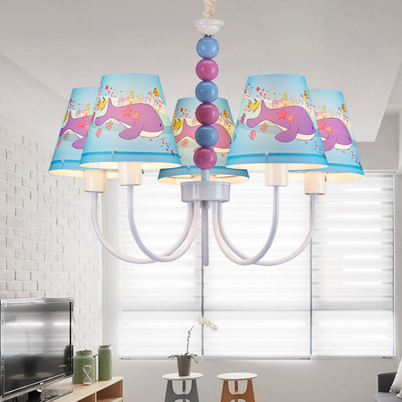 Cartoon Dolphin Chandelier 5 Lights Metal Hanging Lamp in Blue for Boys Girls Room Clearhalo 'Ceiling Lights' 'Chandeliers' Lighting' options 199432
