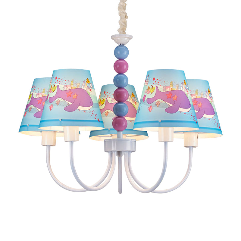 Cartoon Dolphin Chandelier 5 Lights Metal Hanging Lamp in Blue for Boys Girls Room Clearhalo 'Ceiling Lights' 'Chandeliers' Lighting' options 199434