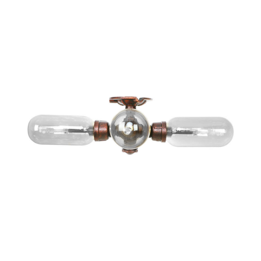 Clear Glass Semi Mount Lighting Industrial Weathered Copper 3/4/5 Light Oval Shade Indoor Ceiling Light with Pipe Design Clearhalo 'Ceiling Lights' 'Close To Ceiling Lights' 'Close to ceiling' 'Semi-flushmount' Lighting' 199517