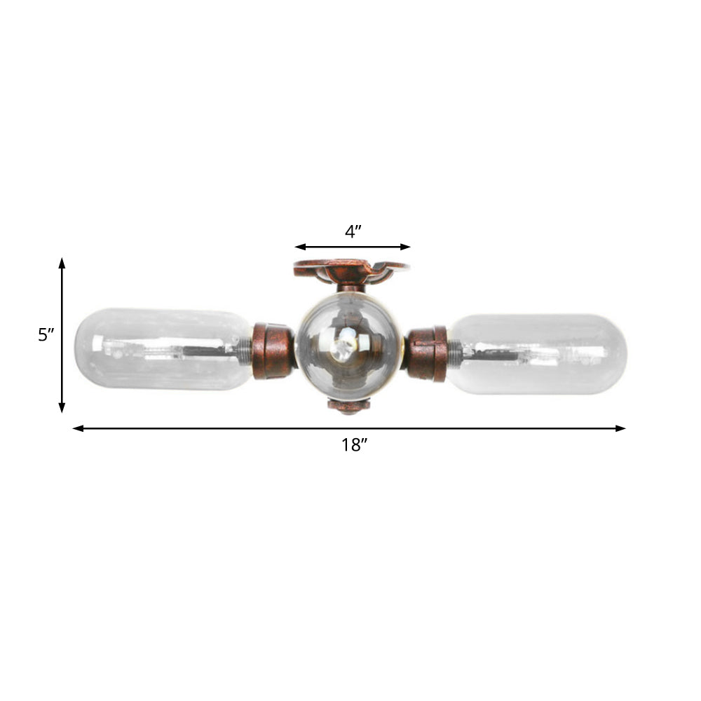 Clear Glass Semi Mount Lighting Industrial Weathered Copper 3/4/5 Light Oval Shade Indoor Ceiling Light with Pipe Design Clearhalo 'Ceiling Lights' 'Close To Ceiling Lights' 'Close to ceiling' 'Semi-flushmount' Lighting' 199518