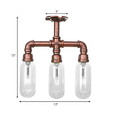 Clear Glass Semi Mount Lighting Industrial Weathered Copper 3/4/5 Light Oval Shade Indoor Ceiling Light with Pipe Design Clearhalo 'Ceiling Lights' 'Close To Ceiling Lights' 'Close to ceiling' 'Semi-flushmount' Lighting' 199526