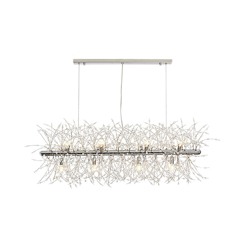 Metal Linear Island Light 12 Lights Pretty Modern Island Lamp in Silver for Dining Room Clearhalo 'Ceiling Lights' 'Island Lights' Lighting' 199544
