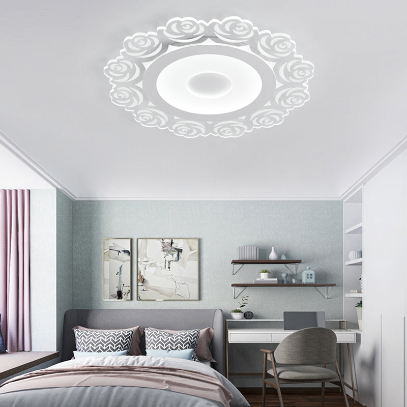 Romantic White LED Ceiling Mount Light Rose Edge Acrylic Ceiling Lamp for Girls Bedroom White White Clearhalo 'Ceiling Lights' 'Close To Ceiling Lights' 'Close to ceiling' 'Flush mount' Lighting' 199546