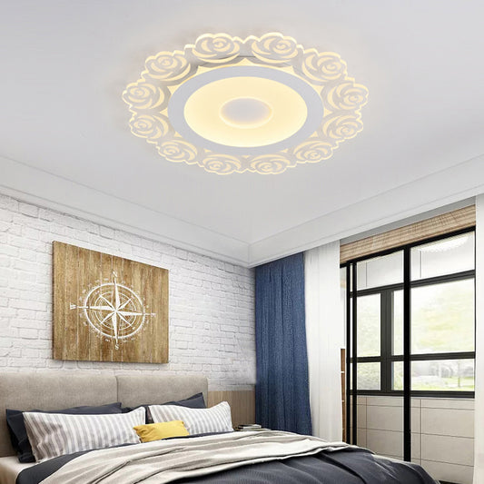 Romantic White LED Ceiling Mount Light Rose Edge Acrylic Ceiling Lamp for Girls Bedroom White Warm Clearhalo 'Ceiling Lights' 'Close To Ceiling Lights' 'Close to ceiling' 'Flush mount' Lighting' 199547