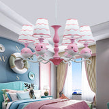 Designer Tapered Shade Hanging Ceiling Lamp with Animal 6 Lights Fabric Hanging Chandelier for Bedroom Clearhalo 'Ceiling Lights' 'Chandeliers' Lighting' options 199552