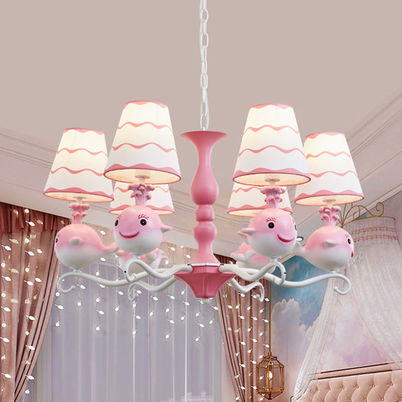 Designer Tapered Shade Hanging Ceiling Lamp with Animal 6 Lights Fabric Hanging Chandelier for Bedroom Clearhalo 'Ceiling Lights' 'Chandeliers' Lighting' options 199553