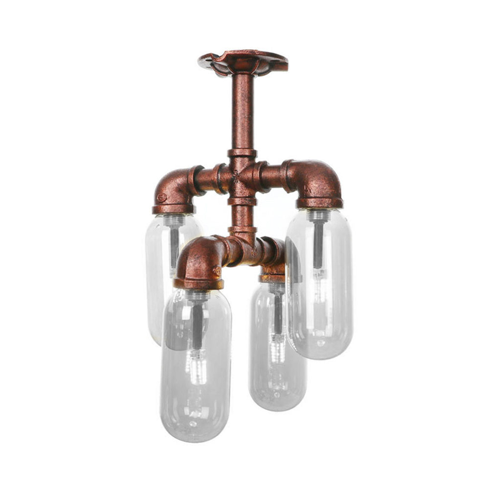 Antique Copper Sputnik Semi Flush Light Vintage Clear Glass 4/6 Light Dining Room Ceiling Lighting Fixture with Pipe Design Clearhalo 'Ceiling Lights' 'Close To Ceiling Lights' 'Close to ceiling' 'Semi-flushmount' Lighting' 199576