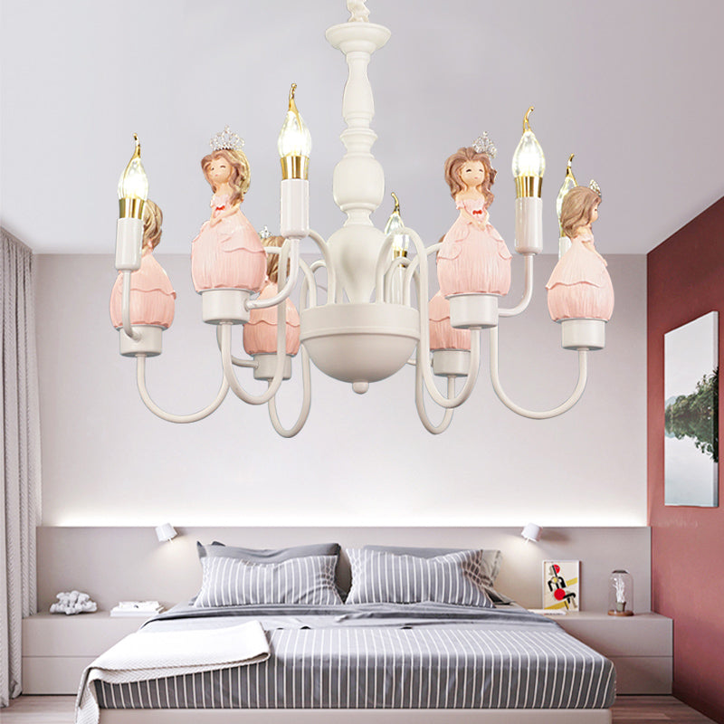 Cartoon Candle Hanging Ceiling Lamp with Princess Metal Pink Hanging Chandelier for Girl's Room Clearhalo 'Ceiling Lights' 'Chandeliers' Lighting' options 199628