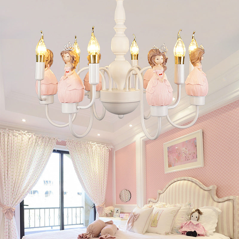 Cartoon Candle Hanging Ceiling Lamp with Princess Metal Pink Hanging Chandelier for Girl's Room Clearhalo 'Ceiling Lights' 'Chandeliers' Lighting' options 199629