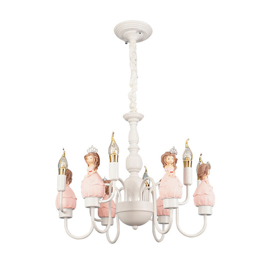 Cartoon Candle Hanging Ceiling Lamp with Princess Metal Pink Hanging Chandelier for Girl's Room Clearhalo 'Ceiling Lights' 'Chandeliers' Lighting' options 199630
